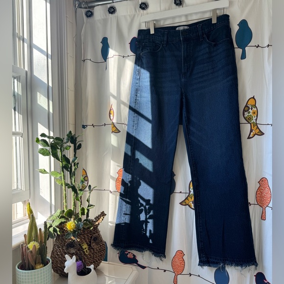 Loft - distressed hem, denim, wide legged trouser pants. Size 27/4 petite - Picture 2 of 5